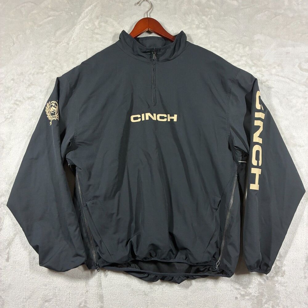 Cinch Mens L Black 1/4 Zip Performance Wind Jacket Mesh Lined Side Zip Pullover